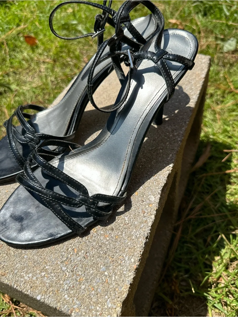 Cato Black Strappy Ankle-Heel Sandals